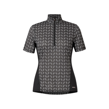 Kerrits Always Cool Ice Fil Short Sleeve Black Iron Bouquet Print Front View