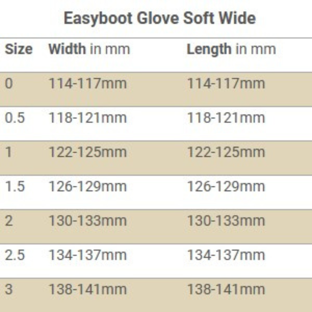 EasyCare Easyboot Glove Soft Wide Size Chart