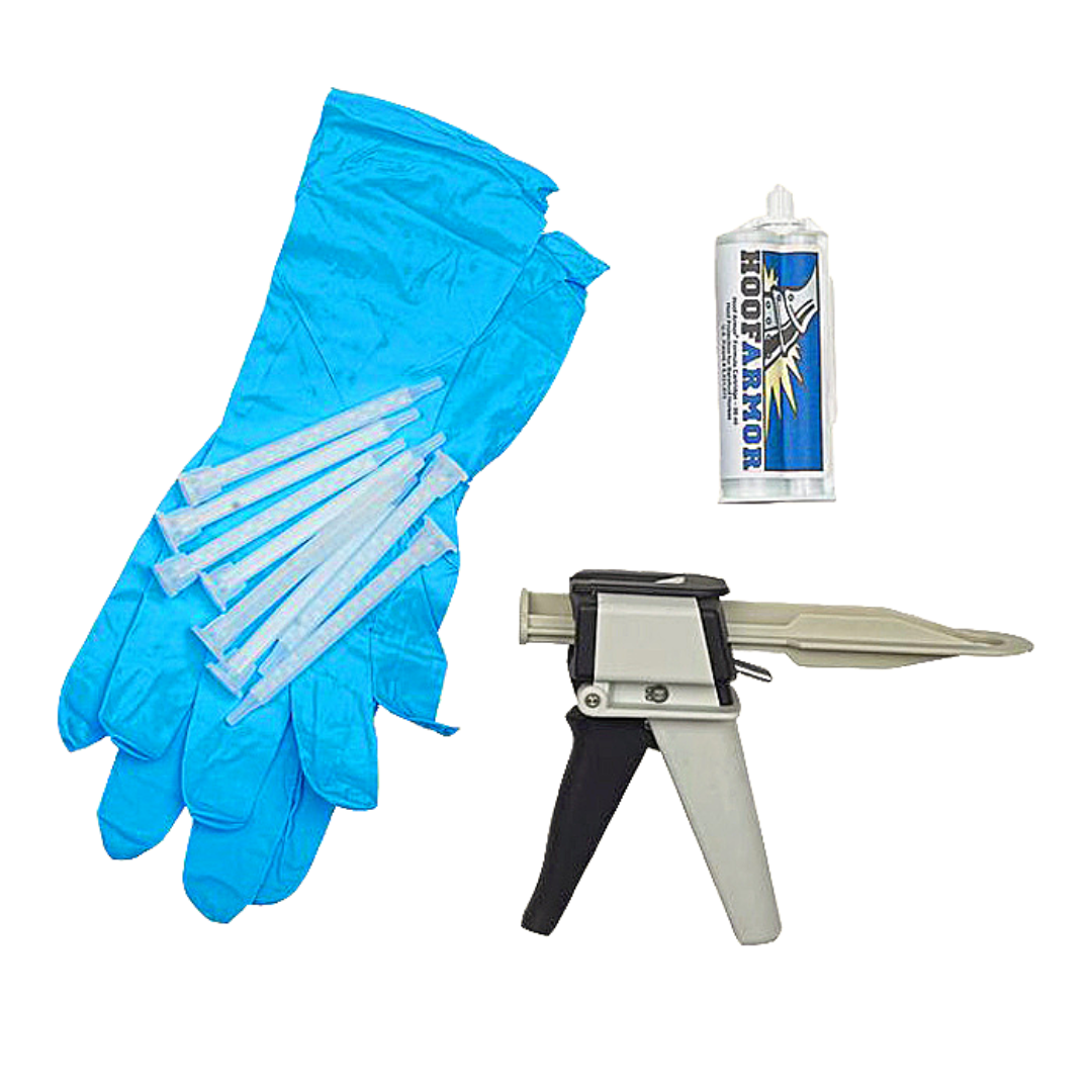 Hoof Armor Starter Kit with 2 Gloves, 8 Tips, 50ml Tube and Dispenser