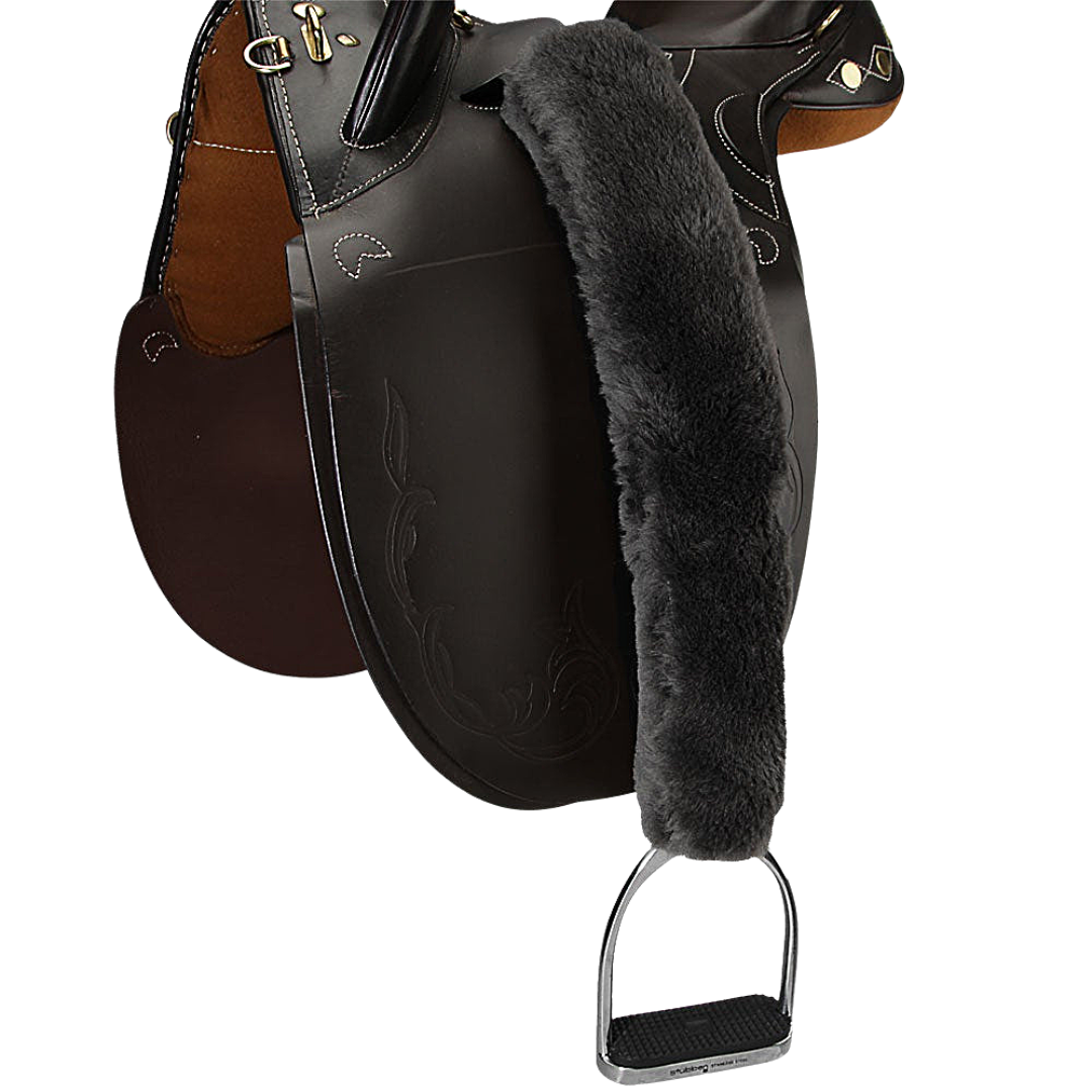 Sheepskin 1" Stirrup Leather Covers Pair - 14" Velcro Saddle Cover Black