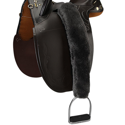 Sheepskin 1.5" Stirrup Leather Covers Tube Style Pair in Black on Saddle