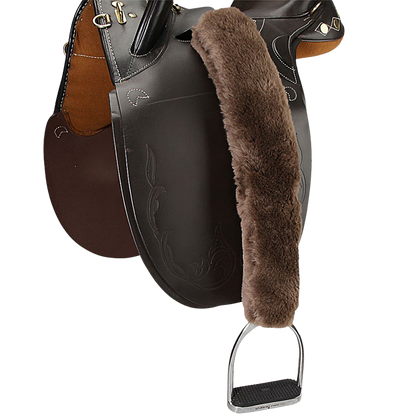 Sheepskin 1" Stirrup Leather Covers Pair - 14" Velcro in Brown on Saddle