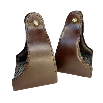 Tough1 Leather Covered Narrow Neck Endurance Stirrups - Brown Pair