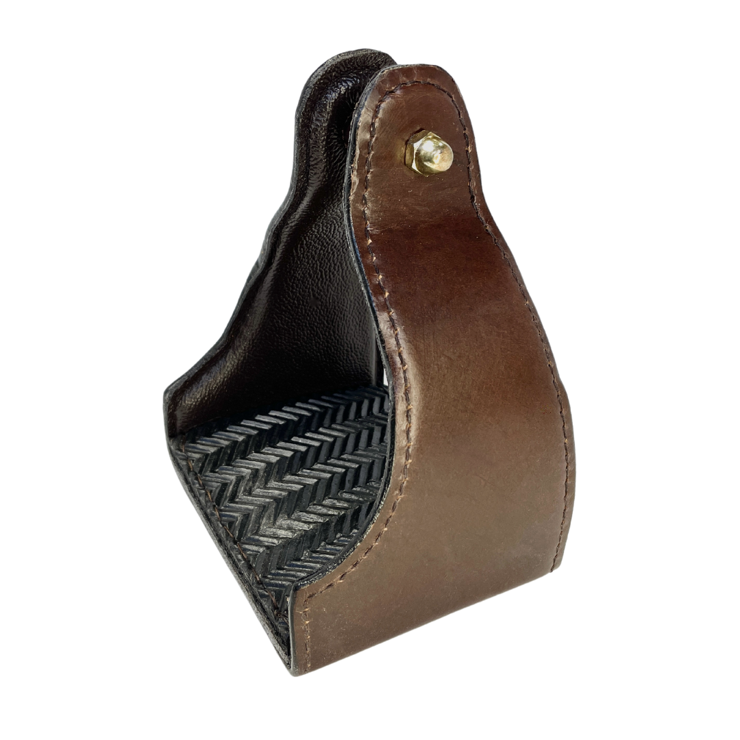 Tough1 Leather Covered Narrow Neck Endurance Stirrups in Brown Back View