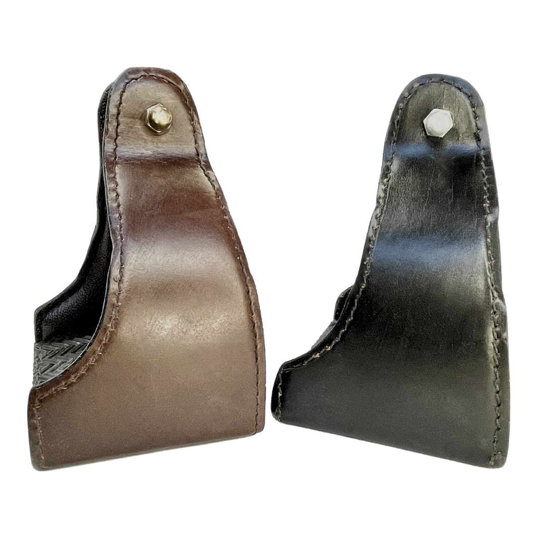 Leather Covered Endurance Stirrups - Narrow Neck Stirrups Dim Gray