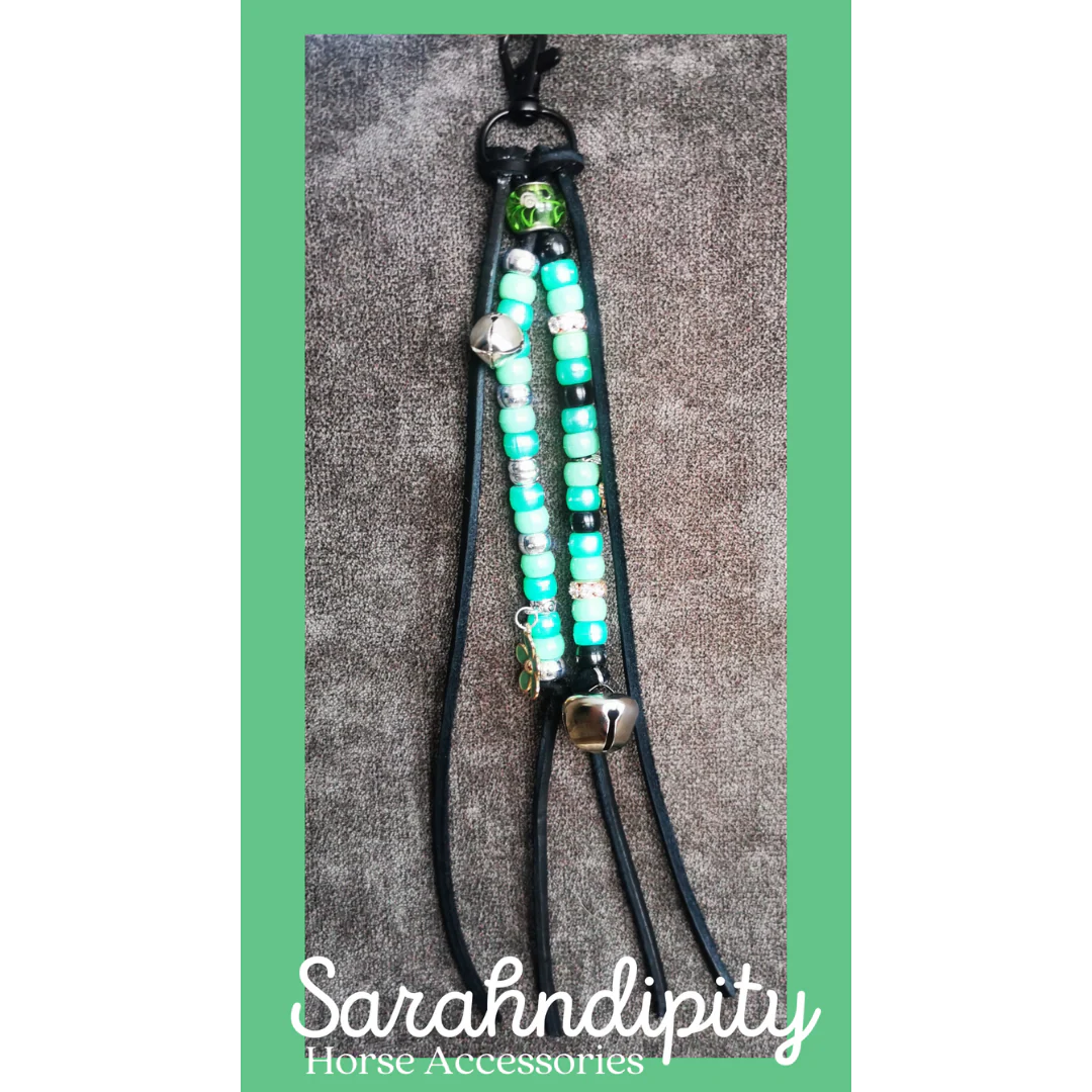 Saddle Charm - Green and Black with Flower and bell Charms