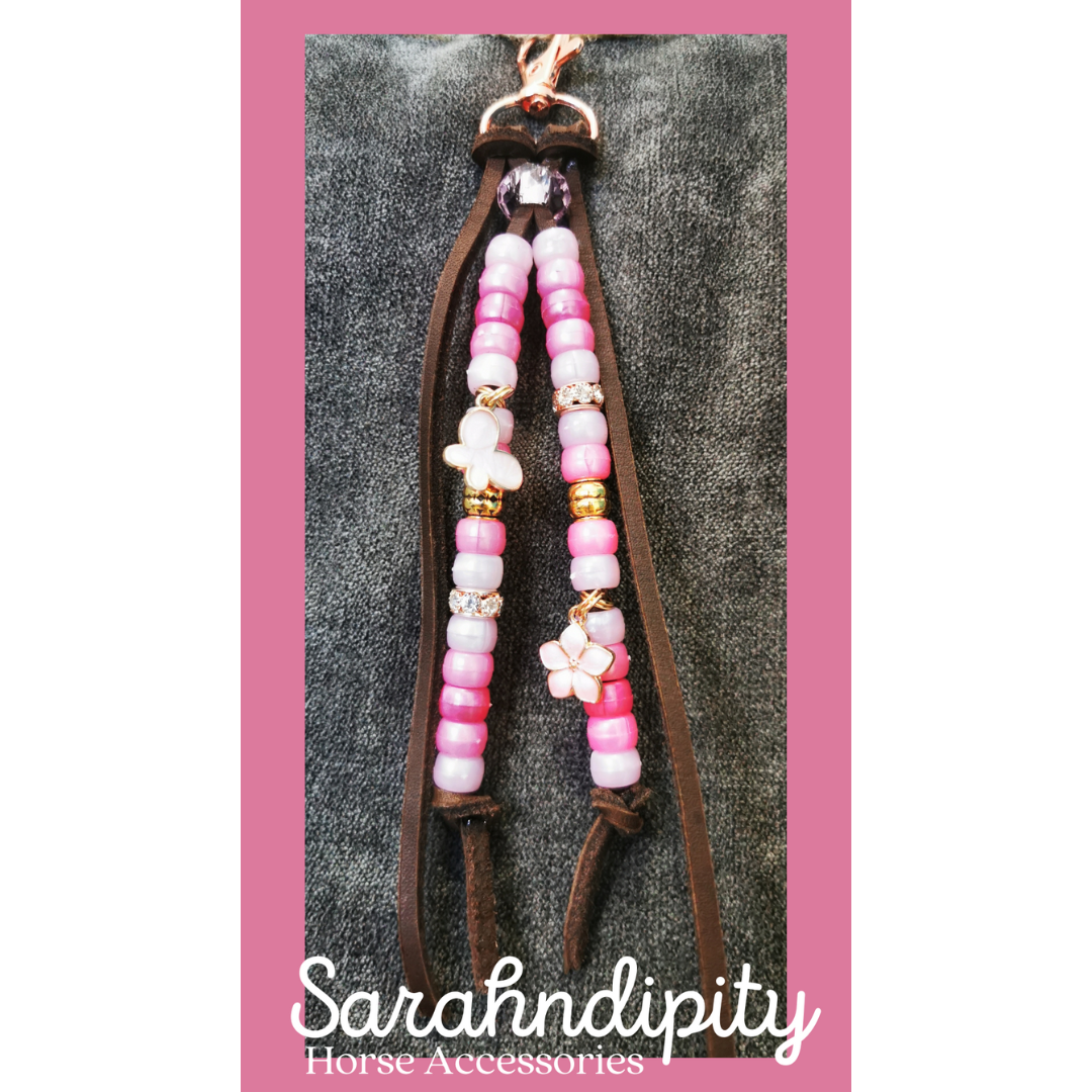Saddle Charms in Brown Leather with Light Pink Beads