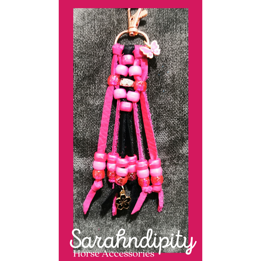 Saddle Charms in Pink and Black Leather & Beads
