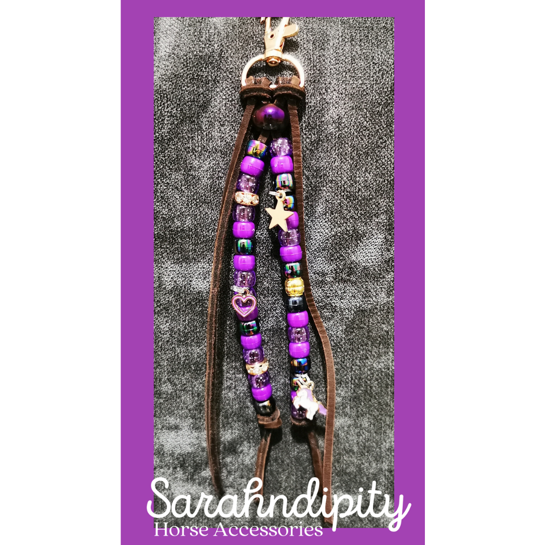 Saddle Charms with Brown Leather with Purple Beads