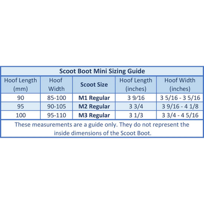 Scoot Boot Mini Sizing Shells Size Chart 