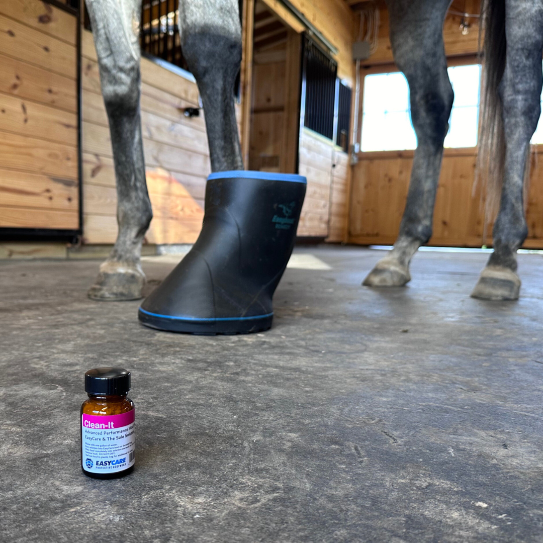 EasyCare Clean It Equine Hoof Solution with horse