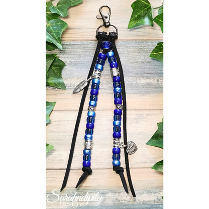 Saddle Charm - Navy with Feather and Heart Charm