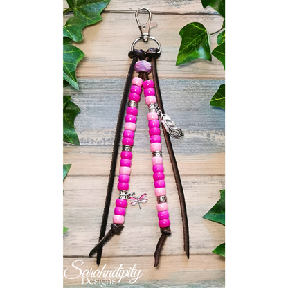 Saddle Charm - Pink with Feather and Dragonfly Charms