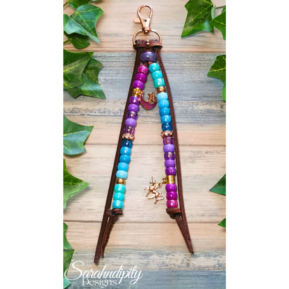 Saddle Charm - Turquoise and Purple with Moon and Unicorn Charms