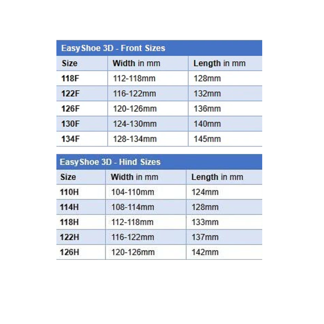 EasyCare EasyShoe 3D Size Chart