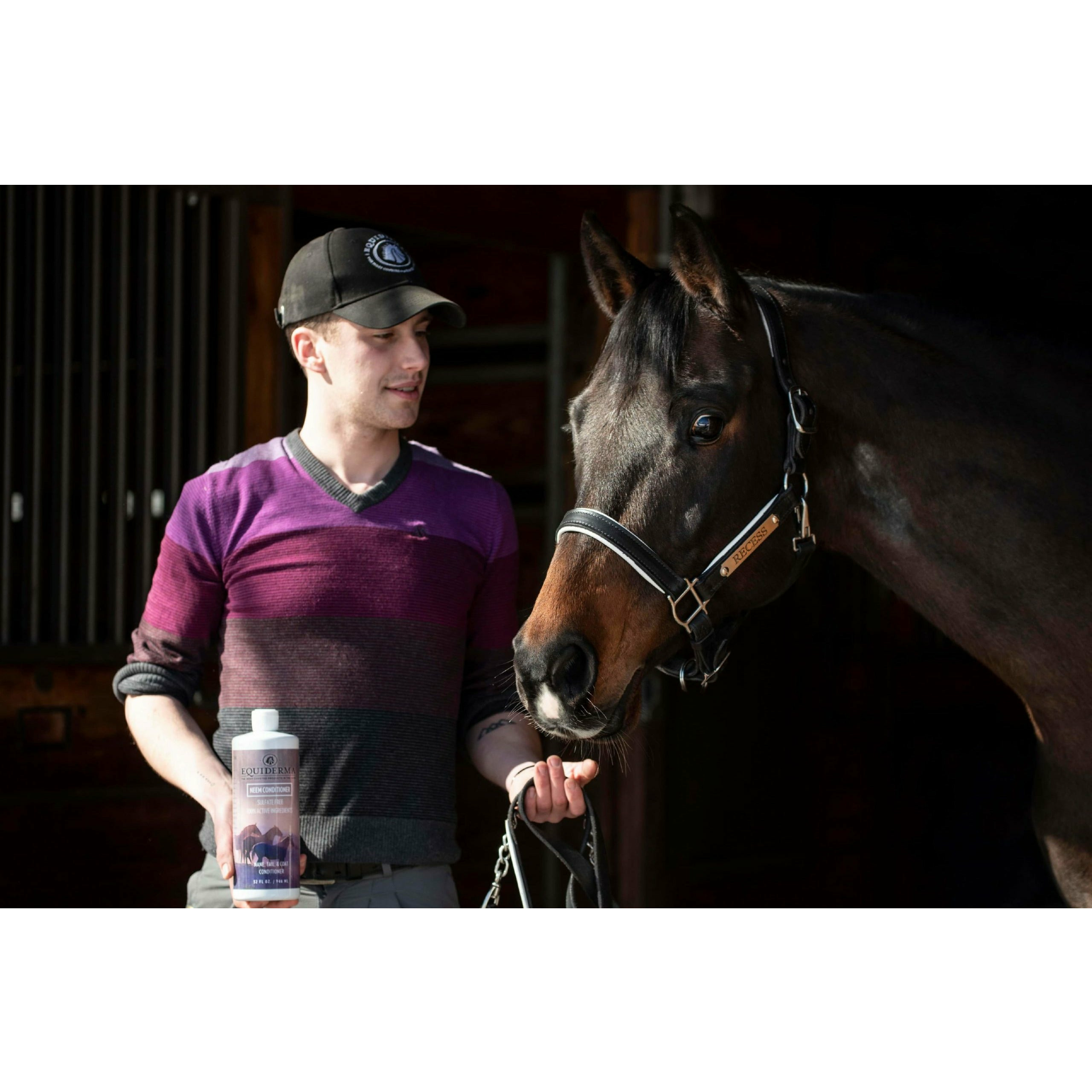 Equiderma Horse Neem Conditioner 32oz with Horse and Handler