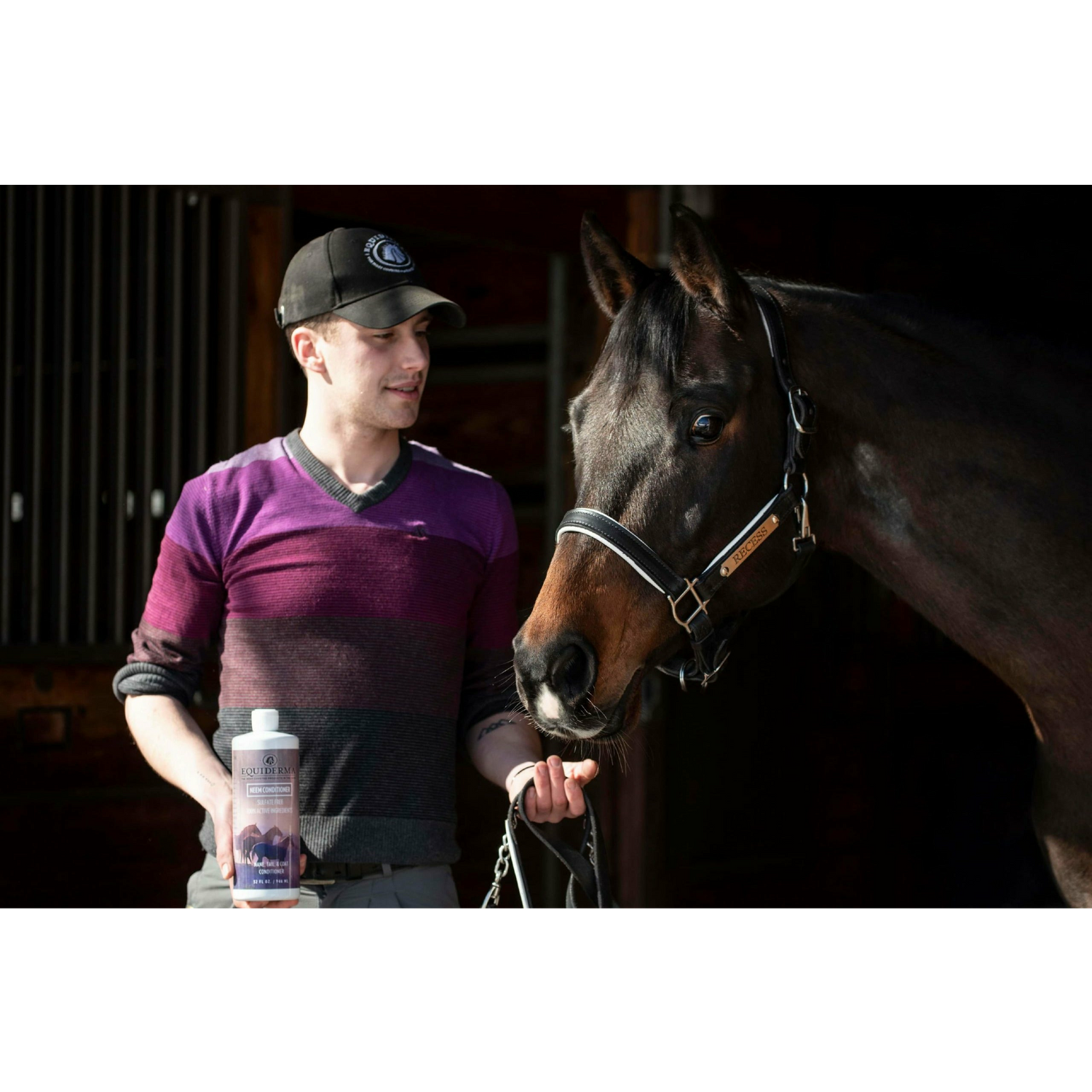 Equiderma Horse Neem Conditioner 32oz with Horse and Handler