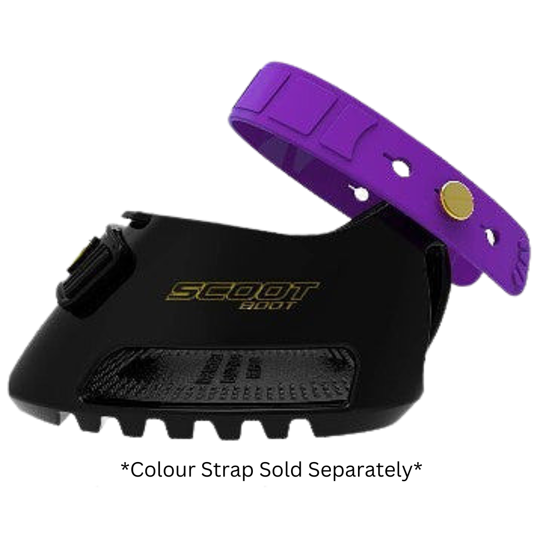 Scoot Boots Pair Mini Sized Side View With Purple Pastern Strap