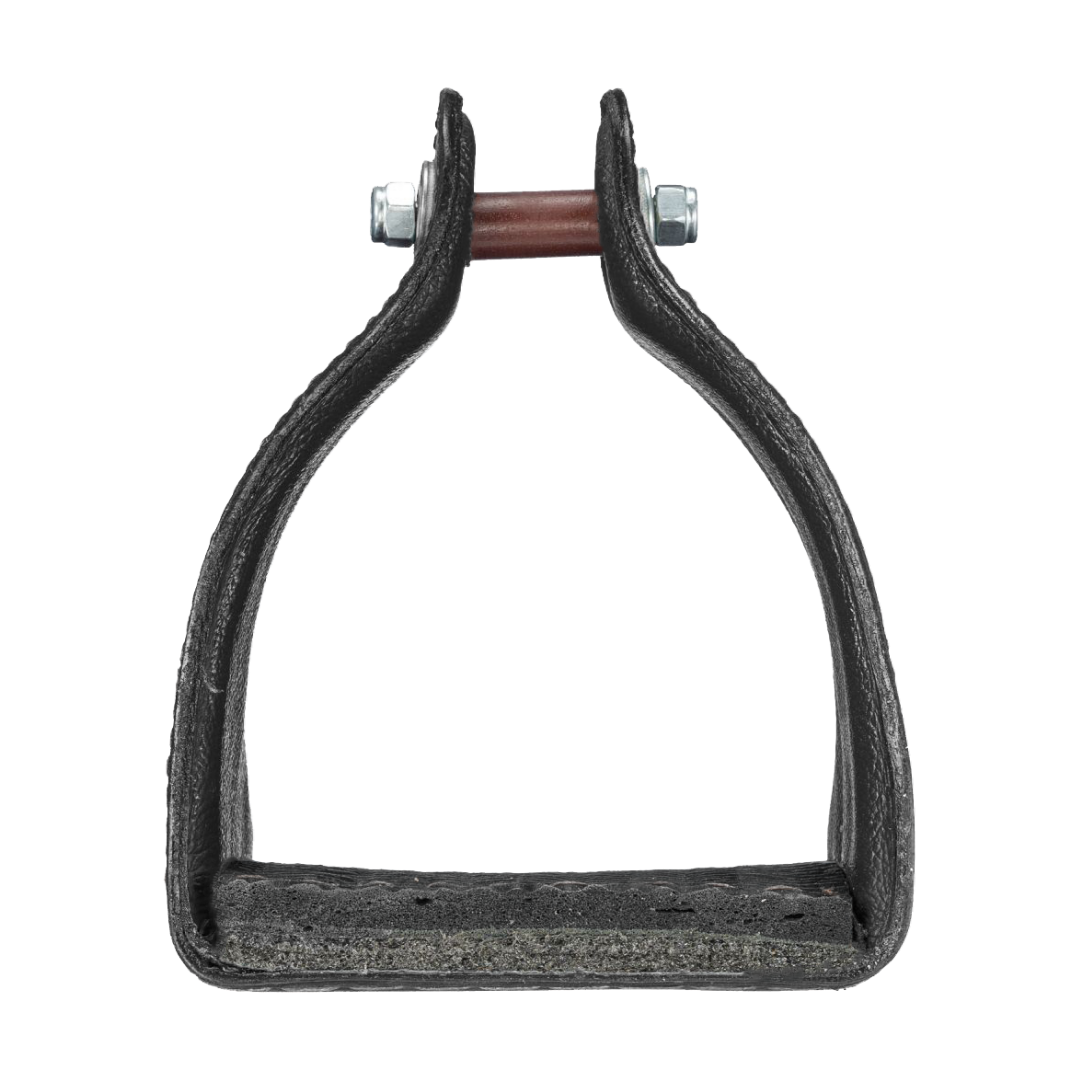 Tough1 Leather Covered Narrow Neck Endurance Stirrups in Black Front Toe View
