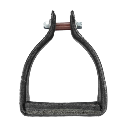 Tough1 Leather Covered Narrow Neck Endurance Stirrups in Black Front Toe View