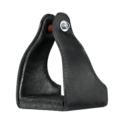 Tough1 Leather Covered Narrow Neck Endurance Stirrup in Black Side Toe View