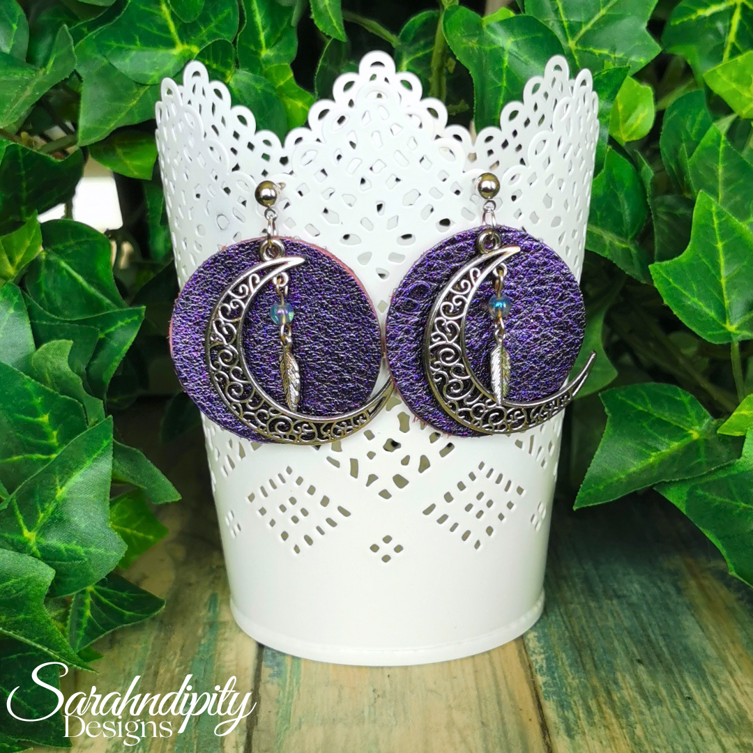 Metallic Purple Moon Leather Earrings