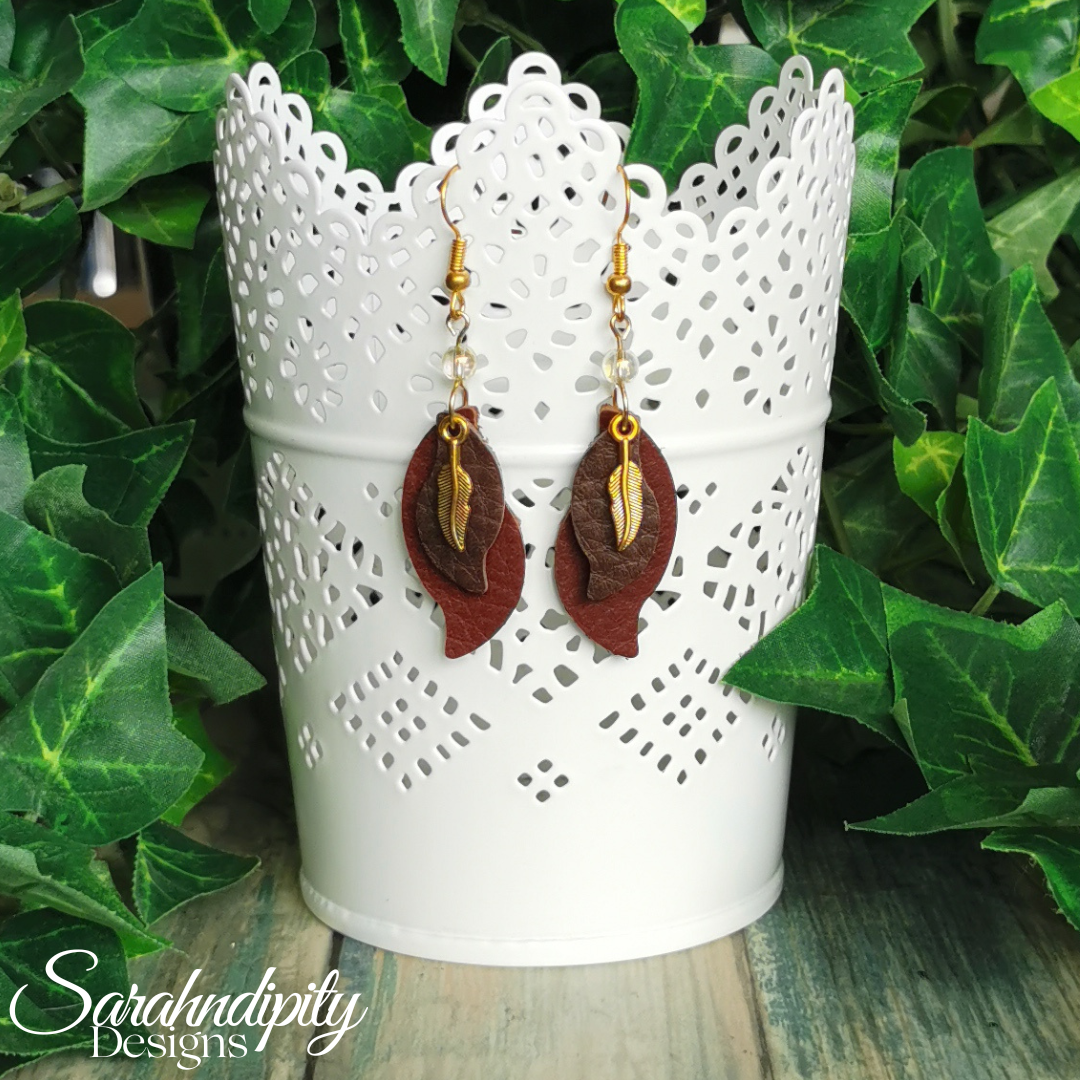 Brown and Feather Leather Earrings