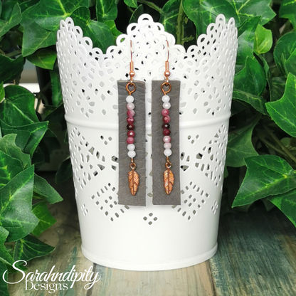Grey and Burgundy Ombre Leather Earrings