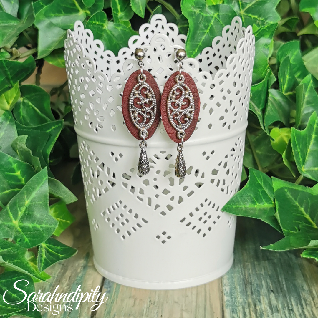Burgundy Scroll Leather Earrings