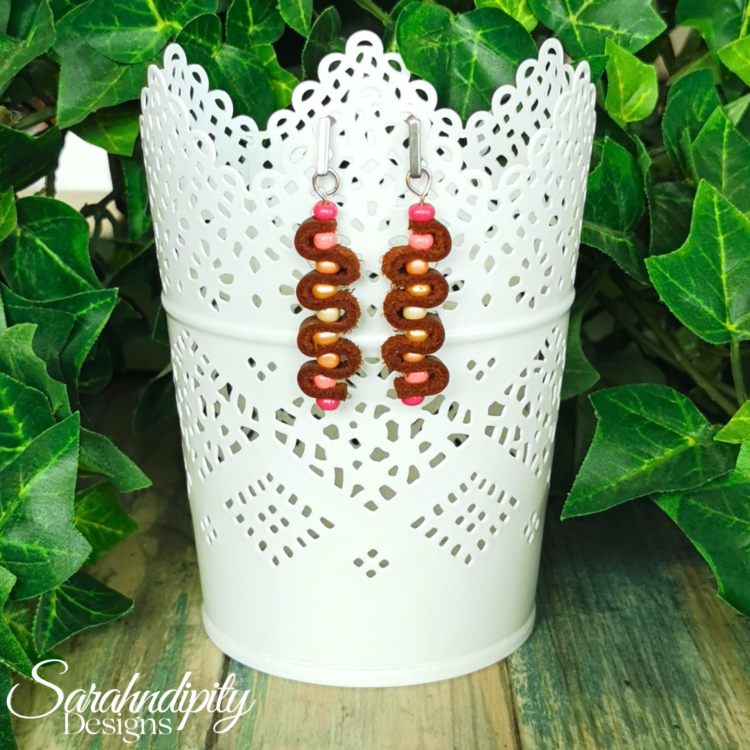 Pink Ombre and Mahogany Brown Leather Earrings