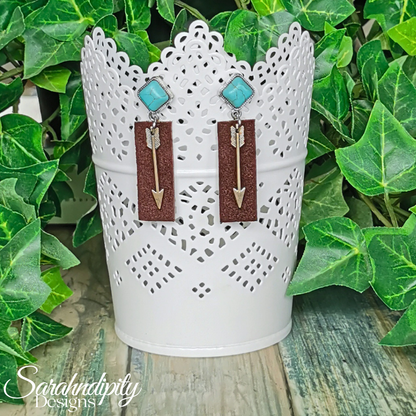 Mahogany Brown Arrow Leather Earrings