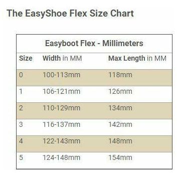EasyCare Easyshoe Flex Heart Bar with Side Clip Size Chart